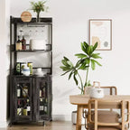 Mobile bar ad angolo a 5 ripiani nero con luci a LED, stile industriale, per 1