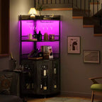 Mobile bar ad angolo a 5 ripiani nero con luci a LED, stile industriale, per 1