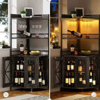 Mobile bar ad angolo a 5 ripiani nero con luci a LED, stile industriale, per 1