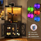 Mobile bar ad angolo a 5 ripiani nero con luci a LED, stile industriale, per 1