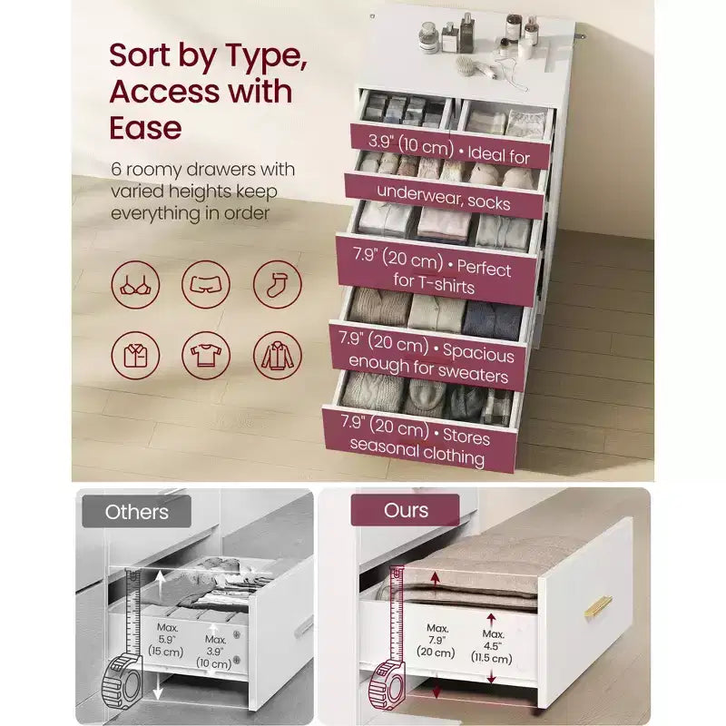 Cassettiera a 6 cassetti Cloud White / Ink Black, stile moderno, per una persona
