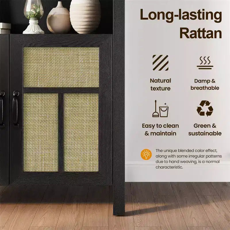Armadio portaoggetti in rattan nero con arco, 2 ante, 5 ripiani, montaggio per una persona