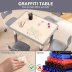 Set Tavolo Regolabile in Altezza e 4 Sedie per Bambini Colore Blu / Grigio / Legno
