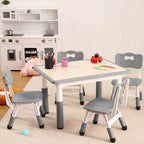Set Tavolo Regolabile in Altezza e 4 Sedie per Bambini Colore Blu / Grigio / Legno