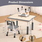 Set Tavolo Regolabile in Altezza e 4 Sedie per Bambini Colore Blu / Grigio / Legno