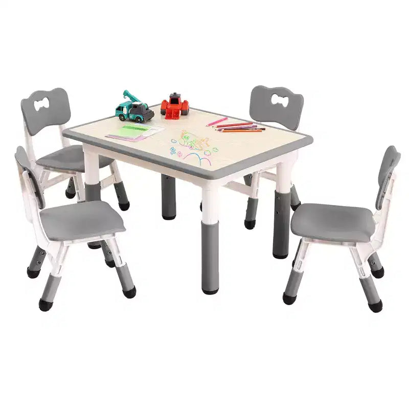 Set Tavolo Regolabile in Altezza e 4 Sedie per Bambini Colore Blu / Grigio / Legno