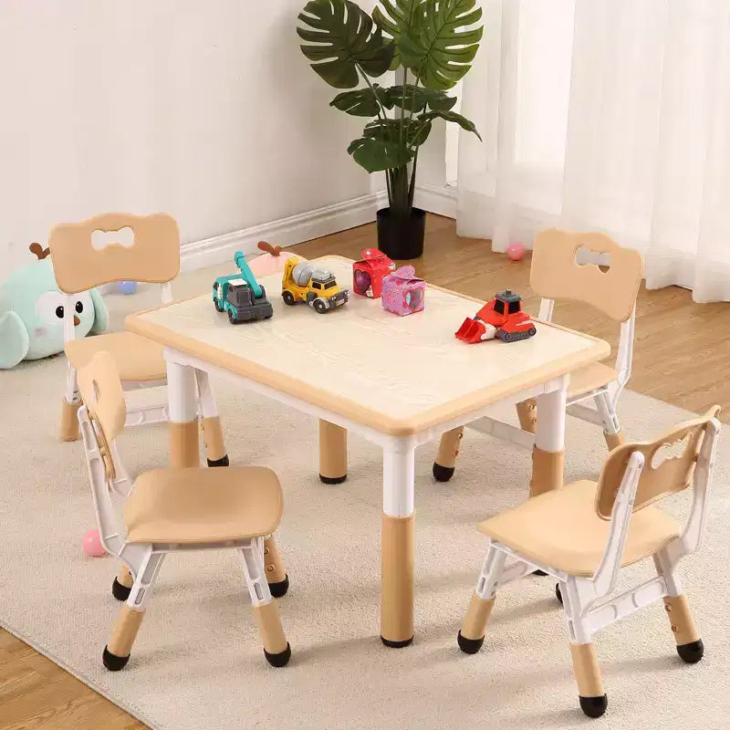Set Tavolo Regolabile in Altezza e 4 Sedie per Bambini Colore Blu / Grigio / Legno
