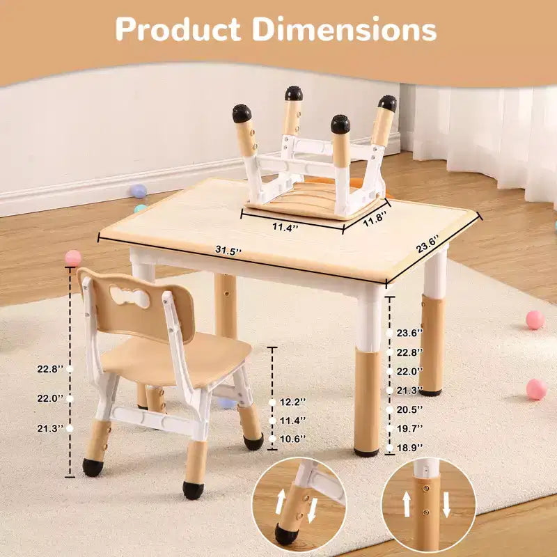 Set Tavolo Regolabile in Altezza e 4 Sedie per Bambini Colore Blu / Grigio / Legno