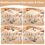 Set Tavolo Regolabile in Altezza e 4 Sedie per Bambini Colore Blu / Grigio / Legno