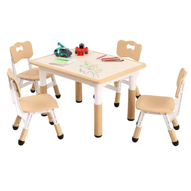 Set Tavolo Regolabile in Altezza e 4 Sedie per Bambini Colore Blu / Grigio / Legno