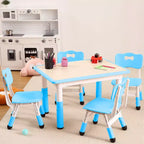 Set Tavolo Regolabile in Altezza e 4 Sedie per Bambini Colore Blu / Grigio / Legno
