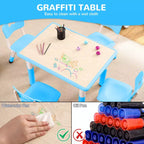 Set Tavolo Regolabile in Altezza e 4 Sedie per Bambini Colore Blu / Grigio / Legno