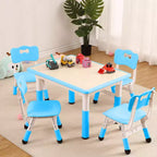Set Tavolo Regolabile in Altezza e 4 Sedie per Bambini Colore Blu / Grigio / Legno