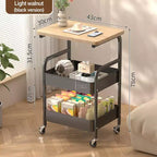 Carrello multiuso a 3 ripiani, bianco/nero, con ripiano superiore in legno di noce, struttura in metallo, utente singolo