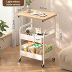 Carrello multiuso a 3 ripiani, bianco/nero, con ripiano superiore in legno di noce, struttura in metallo, utente singolo