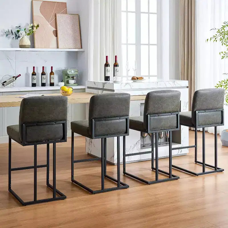 Sgabelli da bar con schienale in similpelle marrone/grigio scuro, altezza 61 cm, set da 2
