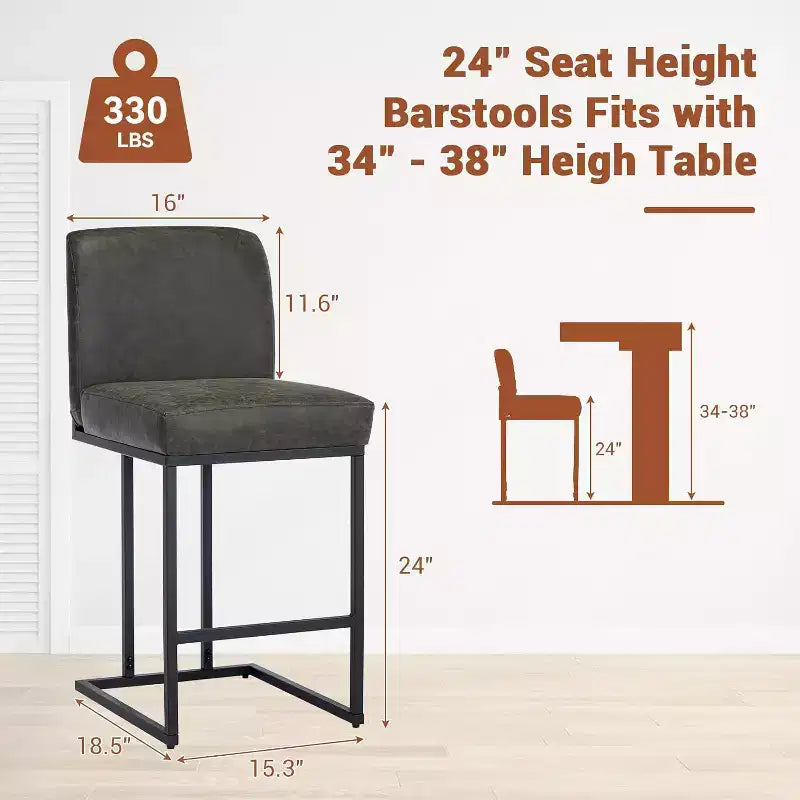 Sgabelli da bar con schienale in similpelle marrone/grigio scuro, altezza 61 cm, set da 2