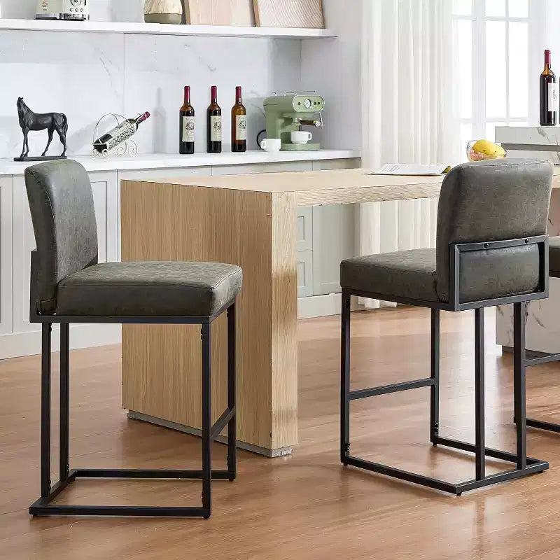 Sgabelli da bar con schienale in similpelle marrone/grigio scuro, altezza 61 cm, set da 2
