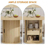 Tavolo da pranzo rotondo da 47" per 4 persone – Nero / Naturale / Noce, stile rustico con ripiano portaoggetti e cassetto