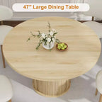 Tavolo da pranzo rotondo da 47" per 4 persone – Nero / Naturale / Noce, stile rustico con ripiano portaoggetti e cassetto