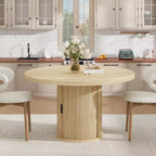 Tavolo da pranzo rotondo da 47" per 4 persone – Nero / Naturale / Noce, stile rustico con ripiano portaoggetti e cassetto