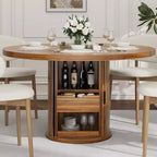 Tavolo da pranzo rotondo da 47" per 4 persone – Nero / Naturale / Noce, stile rustico con ripiano portaoggetti e cassetto