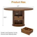 Tavolo da pranzo rotondo da 47" per 4 persone – Nero / Naturale / Noce, stile rustico con ripiano portaoggetti e cassetto