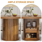 Tavolo da pranzo rotondo da 47" per 4 persone – Nero / Naturale / Noce, stile rustico con ripiano portaoggetti e cassetto