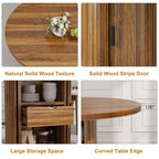 Tavolo da pranzo rotondo da 47" per 4 persone – Nero / Naturale / Noce, stile rustico con ripiano portaoggetti e cassetto