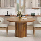 Tavolo da pranzo rotondo da 47" per 4 persone – Nero / Naturale / Noce, stile rustico con ripiano portaoggetti e cassetto