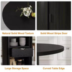 Tavolo da pranzo rotondo da 47" per 4 persone – Nero / Naturale / Noce, stile rustico con ripiano portaoggetti e cassetto