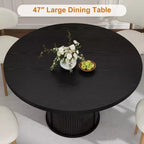 Tavolo da pranzo rotondo da 47" per 4 persone – Nero / Naturale / Noce, stile rustico con ripiano portaoggetti e cassetto
