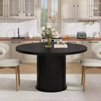 Tavolo da pranzo rotondo da 47" per 4 persone – Nero / Naturale / Noce, stile rustico con ripiano portaoggetti e cassetto