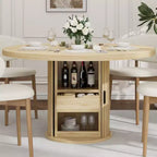 Tavolo da pranzo rotondo da 47" per 4 persone – Nero / Naturale / Noce, stile rustico con ripiano portaoggetti e cassetto