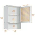 Mobiletto da parete in bambù naturale/bianco con ante in rattan – Sopra il WC, monolocale
