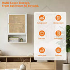 Mobiletto da parete in bambù naturale/bianco con ante in rattan – Sopra il WC, monolocale