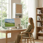 Mobiletto da parete in bambù naturale/bianco con ante in rattan – Sopra il WC, monolocale
