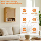 Mobiletto da parete in bambù naturale/bianco con ante in rattan – Sopra il WC, monolocale