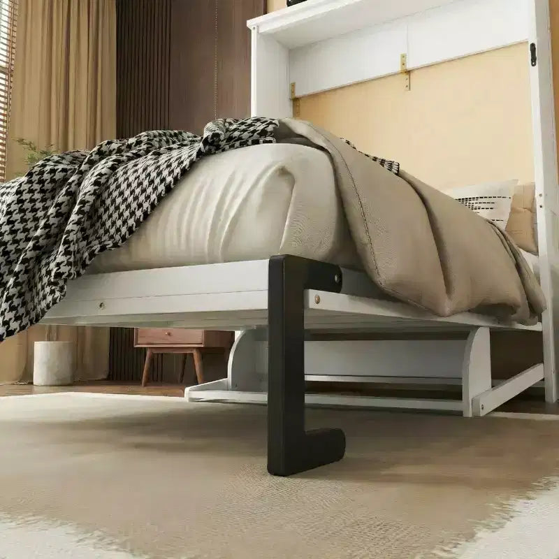 Letto a scomparsa matrimoniale in pino naturale con scrivania, chiusura verticale, 1–2 persone