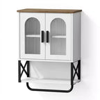 Dcolora Bathroom Wall Cabinet with Adjustable Shelf, Towel Bar, 2 Glass Doors