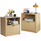 Comodino scanalato in rovere naturale con cassetto, per 1 persona, set da 2