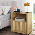Comodino scanalato in rovere naturale con cassetto, per 1 persona, set da 2