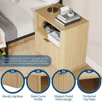 Comodino scanalato in rovere naturale con cassetto, per 1 persona, set da 2
