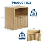 Comodino scanalato in rovere naturale con cassetto, per 1 persona, set da 2