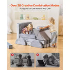 Divano Sezionale Modulare Grigio per Bambini con Braccioli, 14 Pz, Fino a 6 Bambini