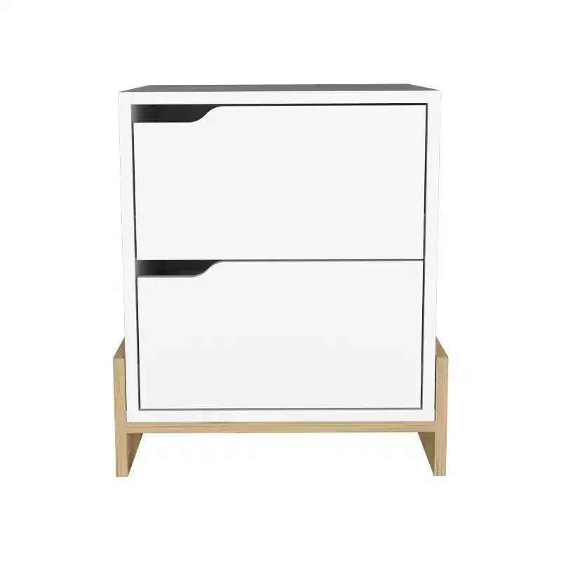 Comodino a 2 cassetti in legno bianco, singolo