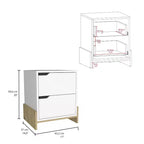Comodino a 2 cassetti in legno bianco, singolo