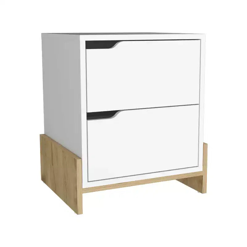 Comodino a 2 cassetti in legno bianco, singolo