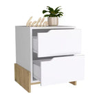 Comodino a 2 cassetti in legno bianco, singolo