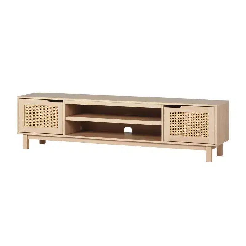 Mobile TV Quercia Coastal con Ante in Rattan, Stile a 2 Armadietti, Adatto per TV fino a 80"